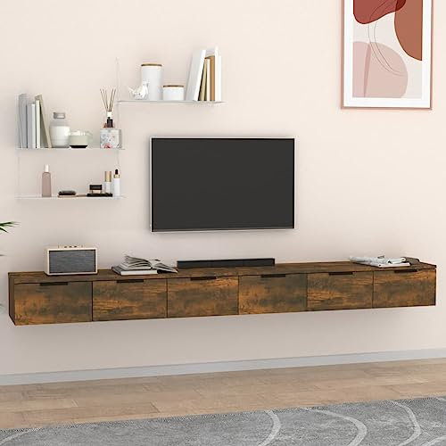Hovothy Wandregale 2 Pcs 102x30x20cm Räuchereiche Holzwerkstoff Globus Bar Hängeschrank Küche Blumenregal Küchenregal Hängend Wandschränke Schwerlastregal Eckregal Schreibtisch Regal