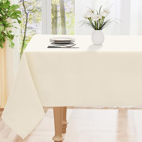 smiry Table Cloth Wipe Clean Rectangular 140x240 cm, Wipeable Water Resistant Polyester Tablecloth, Washable Fabric 8 to 10 Seater Dining Table Cover for Kitchen Indoor Outdoor, Beige