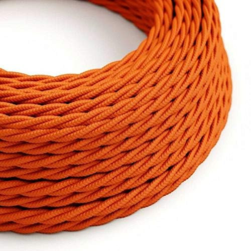 Italian Coloured Braided Lighting Fabric Cable Flex Cord, Hemp Rope Vintage Retro 3 Core Twisted, Round Lighting 1m Wire Cable (Orange Twisted)
