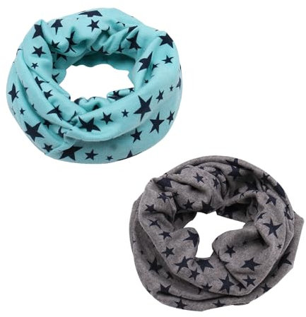 ZEACCT 2 Pcs Écharpes pour Enfant avec Etoiles, Cache-cou en Coton Lavable, Écharpes à Boucle pour L'automne L'hiver, Écharpe Circulaire avec Motifs de Dessins Animés pour Garçons et Filles