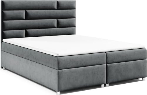 Best For Home | Boxspringbett Trinity K-5 mit Bonellfederkernmatratze H3 & 7 cm PUR-Schaum-Topper | Bettkasten mit Federmechanismus | Boxspringbett | Polsterbett | Doppelbett – mit Lieferung