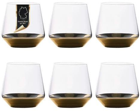 INTIRILIFE 6x Trinkglas mit goldfarbenem Boden - 350 ml Füllmenge - Wasser Saft Glas Kristallglas Becher stoßfest