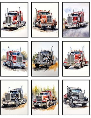 BigWig Prints Halb-LKW-Dekoration für Jungenzimmer - Bauwanddekoration, Poster, Raum-Dekor, Ungerahmt, 9 Stück (20,3 x