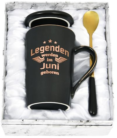 Joymaking Kaffeetasse Geburtstag Geschenk für Freund/Freundin, 400ml Geburtstag Geschenke Kaffeetasse mit Spruch - Legenden werden im Juni geboren, Schwarz
