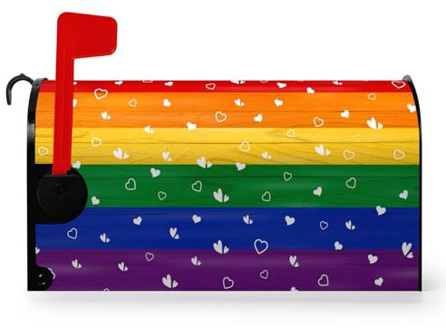 Pride Briefkastenabdeckung, magnetisch, Standardgröße, Regenbogenfarben, Gay Pride, Post, Post, Herz, Stolz, Liebe, LGBT, Asexuell, LGBTQ, Briefkasten-Verpackung, wasserdicht, für Garten, Hof, 53,3 x