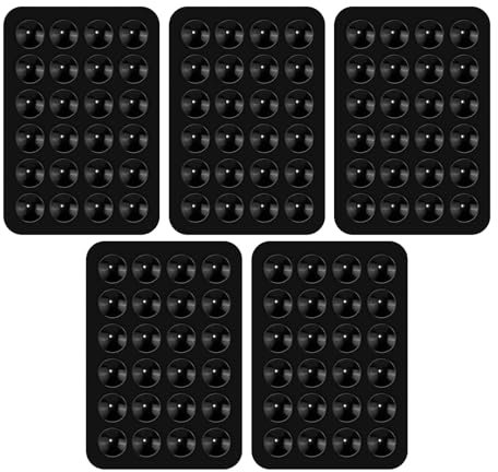 5pcs Silicone Suction Cup Phone Holders,Phone Suction Pad,Suction Phone Case for Shower Mirror and Car Selfie,24 Grain Square Black