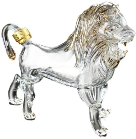 JWJJWHBL 750 Ml Whisky Decanter, Lion Shaped Wine Decanter, Crystal Clear Wine Bottles, Glass Bottles, Suitable for Restaurants, Bars, House Bars