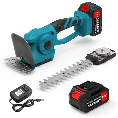Cordless Hedge Trimmer Grass Shear With Battery and charger 4000 mAh, Small Electric Battery Grass Trimmer Hedge Trimmers Cutter with 2 Interchangeable Blades for Shrub, Lawn Trimming