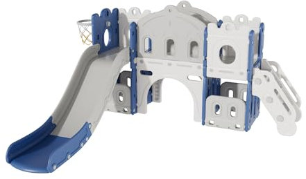 Reenborn Kinderrutsche, Rutsche und Schaukel, Rutsche Outdoor Indoor, Rutsche für den Garten, Baby Freistehende Rutsche, Indoor Outdoor Aktivitätszentrum für Kleinkinder (Aisle-Blue White)