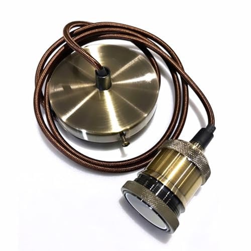 CGC Lighting Indoor Ceiling Adjustable Pendant and Matching Ceiling Rose Light Fitting E27 (Antique Brass)