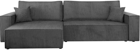 Mirjan24 Ecksofa Kobaro Cord Maxi Sofa Eckcouch Couch mit Schlaffunktion und Bettkasten Ottomane Universal, L-Form Couch Schlafsofa Bettsofa Farbauswahl (Poso 22)
