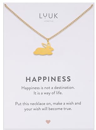 LUUK LIFESTYLE Collier avec Pendentif Différent en Acier Inoxydable, 50 cm | Carte HAPPINESS, Porte Bonheur, Hypoallergénique, Bijoux Minimalistes, Idée Cadeau Femme, Anniversaire, Argent, Or, Rose