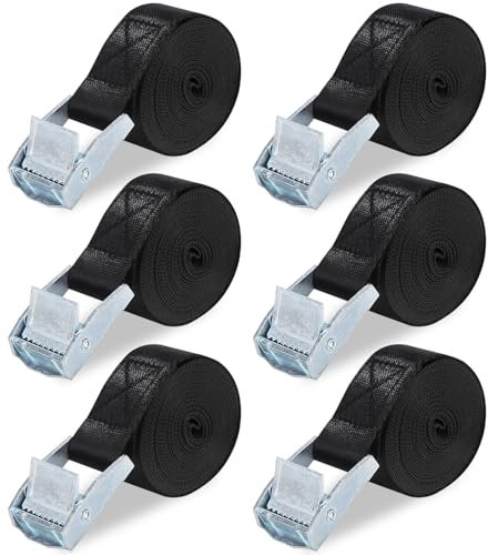 LEAZZLE 6 Piezas 25mm x 2M Cinchas de Amarre Pequeñas, Cincha de Amarre Carraca, Correa de Amarre de Ajustables, para Bicicleta, Coche, Moto, Portabicicletas, Equipaje, Resistente a 250 KG
