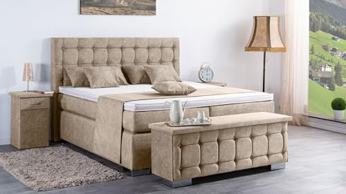 Boxspringbett Lanz 240x220, DS-Beige, 7-Zohnen Taschenfederkernmatratze, Ergoflex - Inklusive Aufbau - Deutscher Hersteller