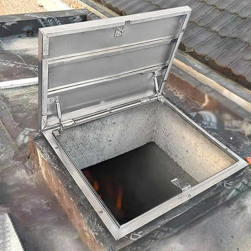 Dachluke aus verzinktem Stahl Große Dachluke Dachboden-Oberlichtabdeckung, Dachluke aus Edelstahl mit Gasstoßdämpfer, regensicherer Dachbodentreppen-Auslassdeckel für vielseitige Zugangstür(80x60cm/31