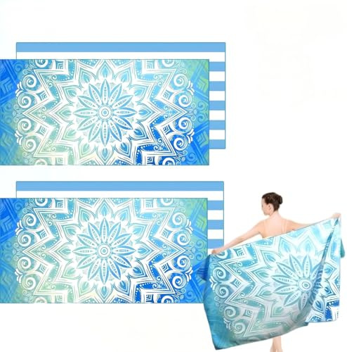 2PCS Serviette De Plage Microfibre,180x90 cm Serviette de Plage XXL | Serviettes Plage Anti-Sable Portable Légère et à Séchage Rapide,Serviettes Bain Microfibre pour Plage,Piscine,Yoga,Sport