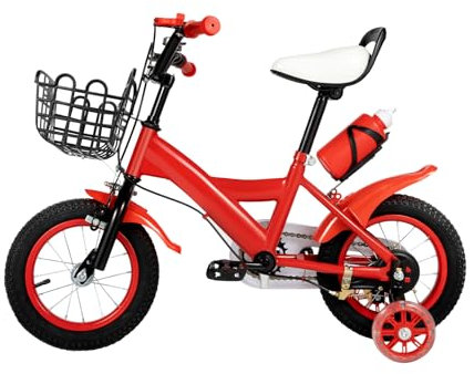 LENJKYYO 12 Zoll Kinderfahrrad Fahrrad Kinderrad Für Junge Mädchen mit Stützrädern Fahrrad Kinderfahrrad für 2-4 Jahre alte Kinder Outdoor Indoor Rot (Rot)