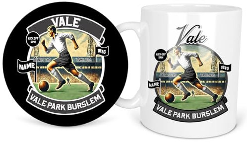 Personalised Port Vale Football Mug & Coaster Nostalgic Cup and Drink Mat Retro Football Dad Grandad Birthday Gift for Him NFC68