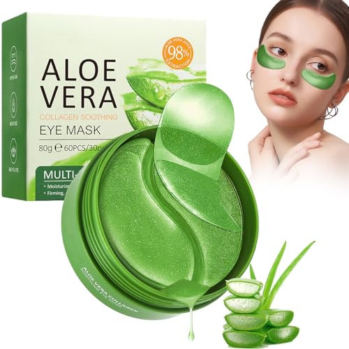 60 PCS Parches Ojos Bolsas y Ojeras,Aloe Vera mascarilla de colageno, Hidratada contorno de ojos Parches de Colageno, Parches de Colageno, Antiojeras, Anti Edad, Hinchazón, Quitar Bolsas de Ojos