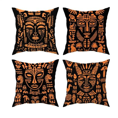 Orange Kissenbezug 45x45 cm, Kissen Indien Sofakissen 4er Set, Frühling Quadrat Samt Dekokissen mit Unsichtbarem Reißverschluss Design, Kissenbezüge Beidseitiger Druck für Wohnzimmer, Balkon Deko F-58