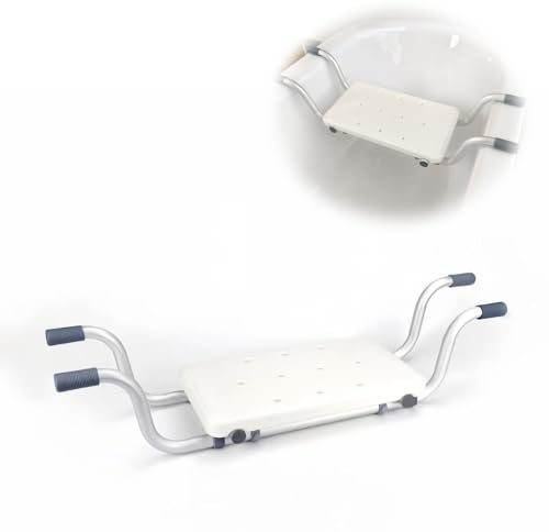 Asiento de bañera con Respaldo, Asiento de Ducha Banco de Ducha para bañera, Tablas de bañera Extensibles de 72-82cm, Extensible Blanco, Capacidad de Carga 136 kg Asiento de bañera (A)