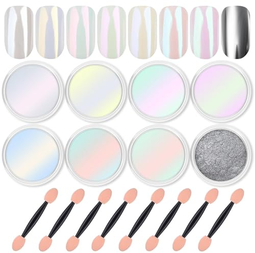 CharmeFleur 8 Gläser Chrom Nagelpuder Magisches Weiß Perlen Kit Spiegel Effekt Silber Metallisch Holografisch Dip Nagelpuder Für Harz Handwerk & Nageldesign Fimo