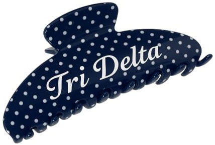 The RPZL Premium Acetate Sorority Big Hair Accessory | Oversized Claw Clip for Thick and Thin Hair | Stylish Hair Jaw Clip for Women | Girls and (Tri Delta Polka Dot - Navy)