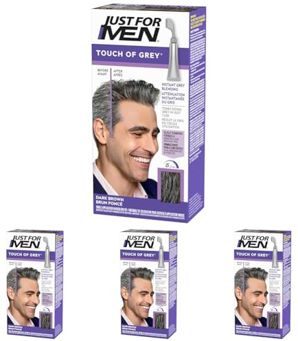 Just For Men Touch of Gray, Colorazione Capelli Grigi Uomo, Effetto Brizzolato Naturale, Formula Delicata Senza Ammoniaca, Colore Castano - T45 (Confezione da 4)