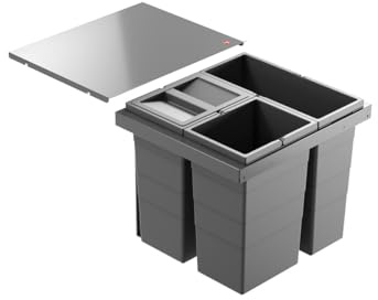 Hailo Abfallsammler Triple XL 500 | Mülltrennsystem Einbau 44 Liter | Küchenmülleimer Unterschrank Einsatz | dunkelgrau