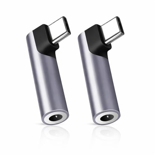 JiangZShangM 2PCS USB C auf 3,5mm Klinke 90 Grad Winkel Adapter auf Klinke, USB C Aluminium Schwarz, aux Konverter Jack, für Musikliebhaber und Berufstätige, geeignet für Reisen, Büro