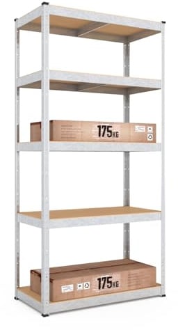 baudim - 180x80x40 cm Schwerlastregal, Steckregal schwarz mit 5 MDF-Böden und 175 kg Tragkraft, Metallregal, Garagenregal oder Lagerregal, Kellerregal, Abstelraum, Werkstattregal Metall