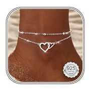 Kakonia Bracelet Cheville Femme Argent 925 Imperméable Bracelets de Cheville Pour Femme Argent Or Perlé CZ Cœur Chaine de Chevilles Réglable Plage Chevilles Bracelets pour Femmes
