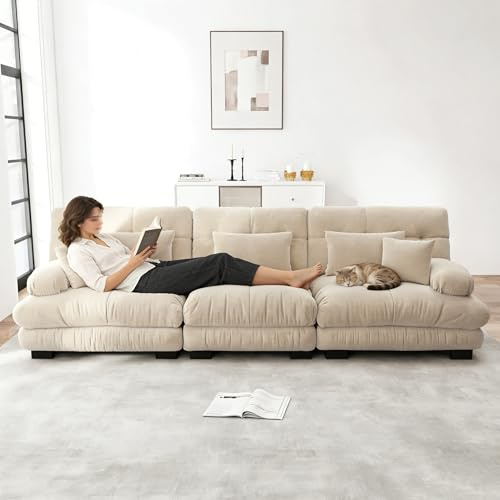 RRrawgff U-förmiges Ecksofa, Couch Sofa Chenille Stoff, Ecksofa mit Schlaffunktion - L Form Couch, Sofa 2-4 Sitzer mit Ottomane, für Wohnzimmer,Wohnung,Einfache Montage