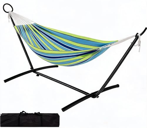 Koioplie Hängematte 2 Personen XXXL Mit Gestell Vielseitige Doppel | Tragbar, Platzsparend, Bis 204 kg Belastbar,Für Garten, Terrasse, Camping