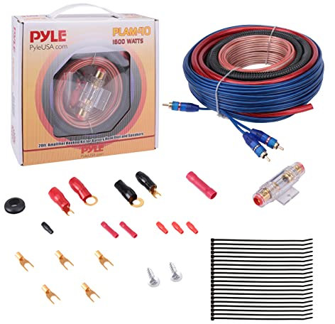 Pyle PLAM40 6,10 Meters 4 Gauge 1600W Hookup-Amplificatore per autoradio con Kit di installazione e casse