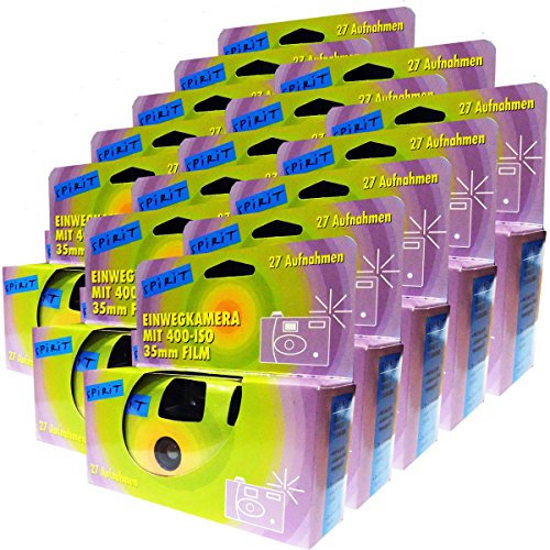 15x PHOTO PORST Einwegkamera Edition Spirit in grün, bunt, mit Blitz, Batterien und Film (15er Pack, je 27 Aufnahmen)