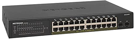 Netgear GS324TP PoE Switch 24 Port Gigabit Ethernet LAN Switch Smart (24x PoE+ 190W & 2X 1G-SFP, Managed Switch mit WebGUI, VLAN, IGMP, QoS, PoE Switch 19 Zoll Rack-Montage) Schwarz