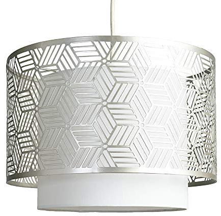 MiniSun | White and Grey Geometric Design Ceiling Pendant Light Shade | Home Décor, Bedside & Desk Lamp | Complete with a 4w LED Filament Bulb with 2700K Colour Temperature | 32cm Shade Width