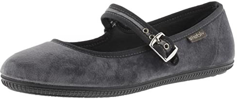 victoria Bailarinas Oda Terciopelo & Ribete Al Tono & Hebilla 104913 para Niñas Gris 33