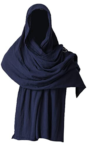 GRACEART Post Apocalyptic Shawl Shaman Cowl With Brooch Pin (Blue)(Size: One size)