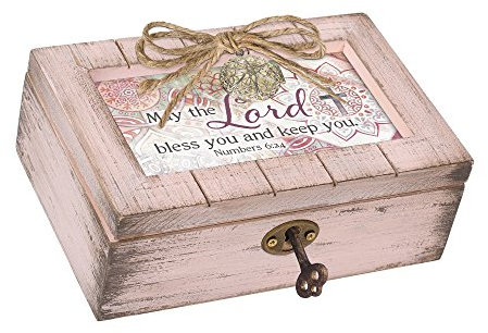 Cottage Garden Lord Bless Keep Blush Pink Distressed Locket Petite Music Box Plays How Great You Art
