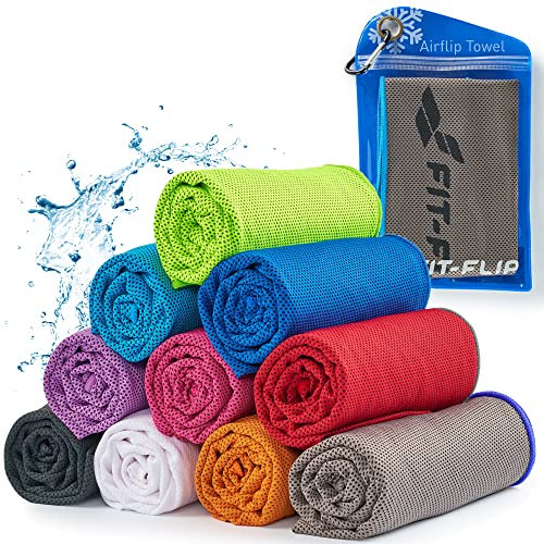 Fit-Flip Airflip Kühltuch - Ice Cooling Towel - das kühlende mikrofaser Sporthandtuch für Nacken und Hals - Kühlhandtuch für Fitness und Sport (grau-Blauer Rand, 100x30cm)