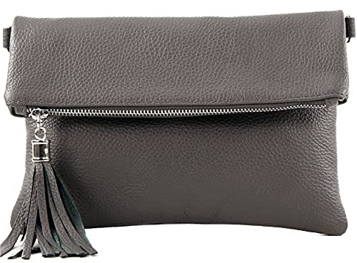 modamoda de T167 Damen Leder Umhängetasche Clutch Small handmade in Italy, Farbe:Dunkelgrau