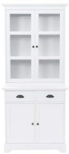 Festnight- Vitrinenschrank Vitrinen Anrichte Küchenschrank mit 4 Türen MDF Kiefernholz Aufbewahrung Schrank 80 x 40 x 180 cm Wei?