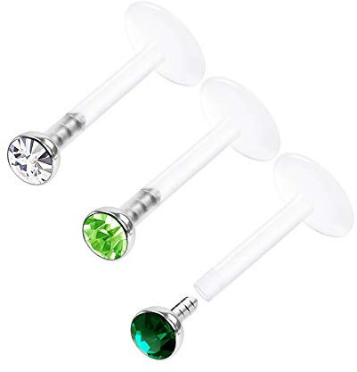 KJM FASHION 3 STK Flexibles Acryl Monroe Labret 1,2mm 16 Gauge 8mm 5/16 2mm Kristallkugel Monroe Snake Bite Vertical Labret Ohrringe Piercing Schmuck 3831