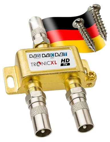 TronicXL 2-Fach BK Verteiler Premium TV Kabel Adapter Antennenverteiler Kabelfernsehen DVBC zb für Unitymedia Splitter Unicable