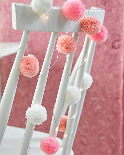 Talking Tables Weiß und Rosa Lichterketten LED-Batterie angetrieben für Wohndeko Geburtstagsfeier Feier Mädchen Schlafzimmer, Papier, PINK POM POM LIGHTS 2M 20LEDS, 2
