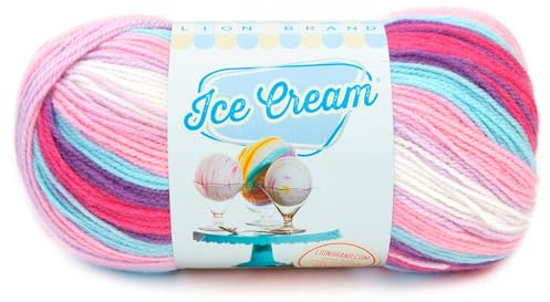 Lion Brand Yarn Ice Cream, DK Weight Acrylic Blend Yarn for Knitting, Crochet, and Crafts, Raspberry Ripple, 1 Pack