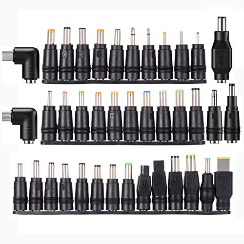 PChero 39pcs Kits de enchufes de CC de Entrada para computadora portátil Universal Puntas de Clavija de 5.5 mm 2.1 mm Compatible para Lenovo, Toshiba, DELL y la mayoría de Las computadoras portátiles