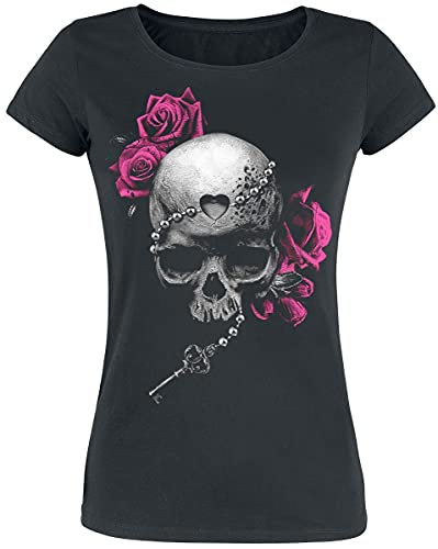 Gothicana by EMP Damen schwarzes T-Shirt mit Totenkopf-Print L